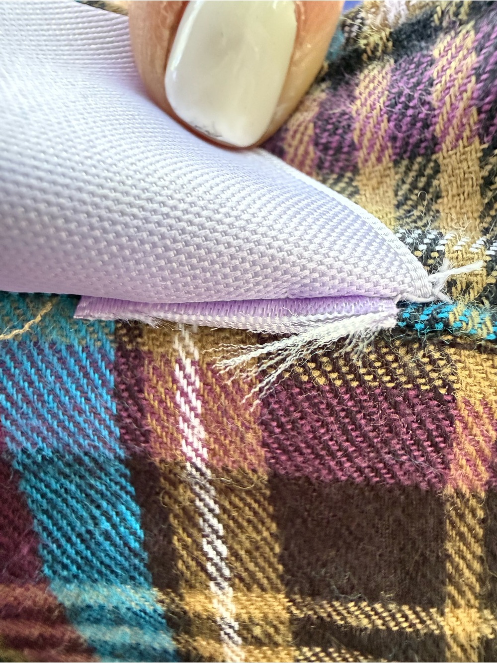 Savage X Fenty Brown and Blue Plaid Lace-Up Sleeve Button-Down Shirt - Picture 4 of 4